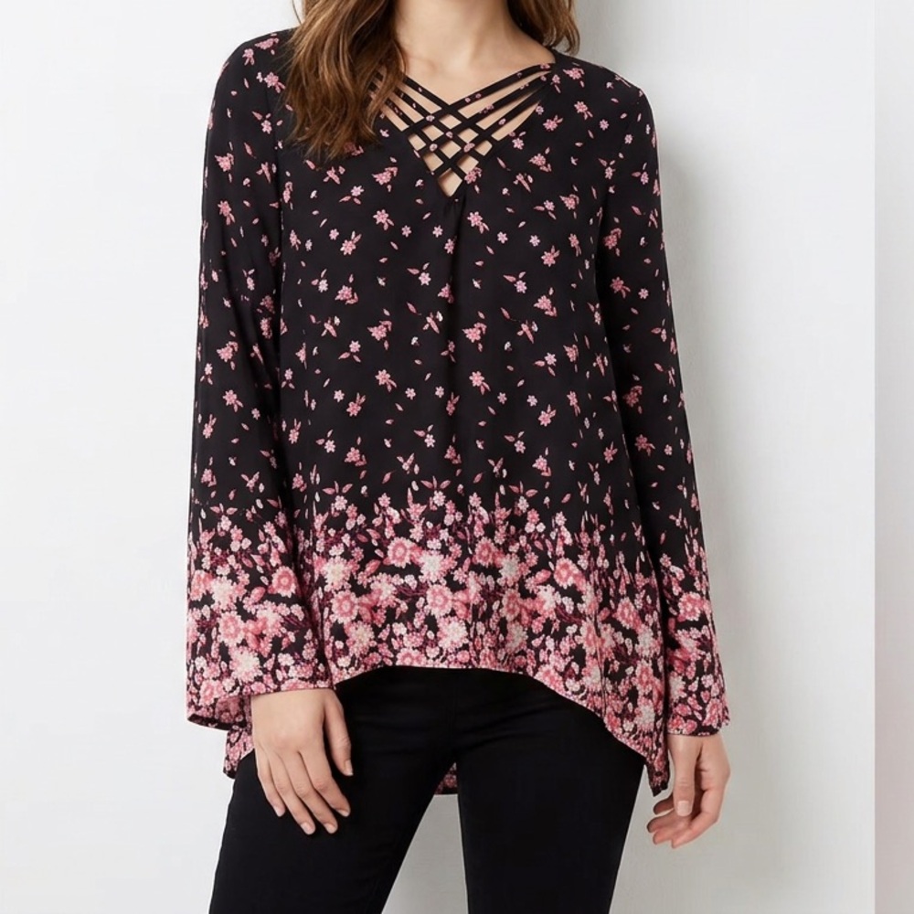 Pink Republic Black and Pink Floral Blouse